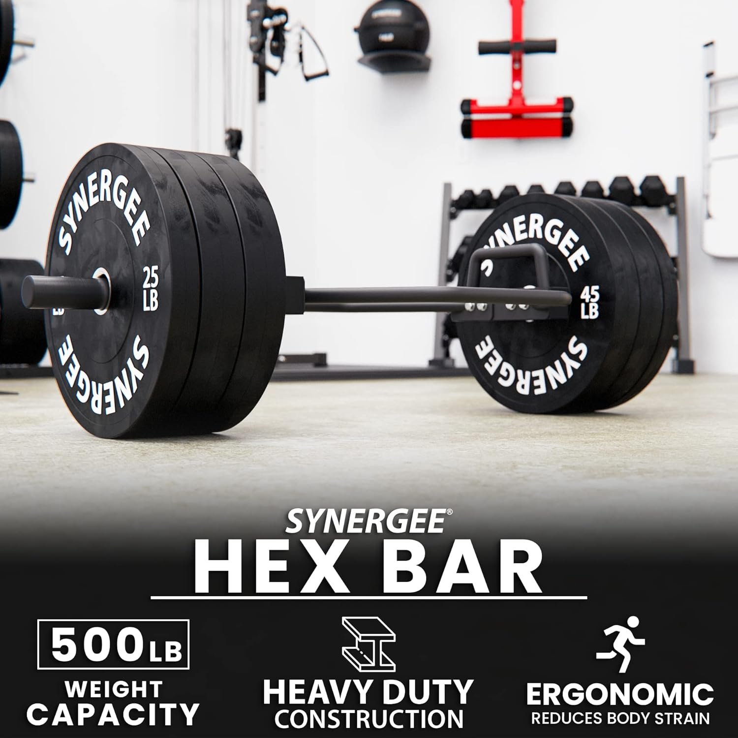 Synergee 20kg and 25kg Chrome or Black Olympic Hex Barbell Trap Bar with Rotating, Flat or Raised Handles for Squats, Deadlifts, Shrugs. - Image 3