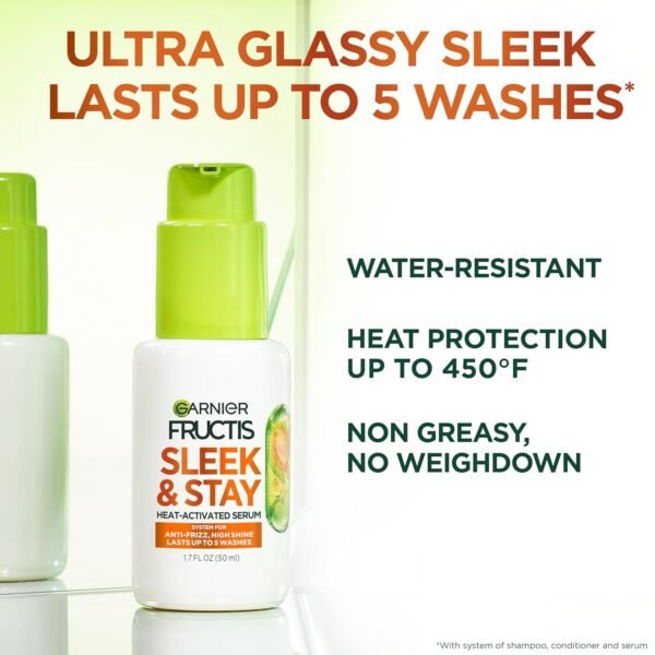 Garnier Fructis Sleek and Shine Sleek and Stay Hair Serum for Frizzy, Dry Hair, Heat Protectant Formulated with Alpha Silane, 1.7 Fl Oz - Image 3