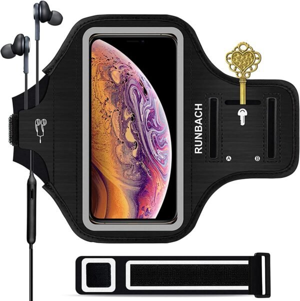 Armband for iPhone 16/16 Pro/15/15 Pro/14/14 Pro/13/13 Pro/12/12 Pro/11/XR,Sweatproof Running Exercise Bag with Card Slot for iPhone 16,15,14,13,12,11,iPhone XR(Black) - Image 2
