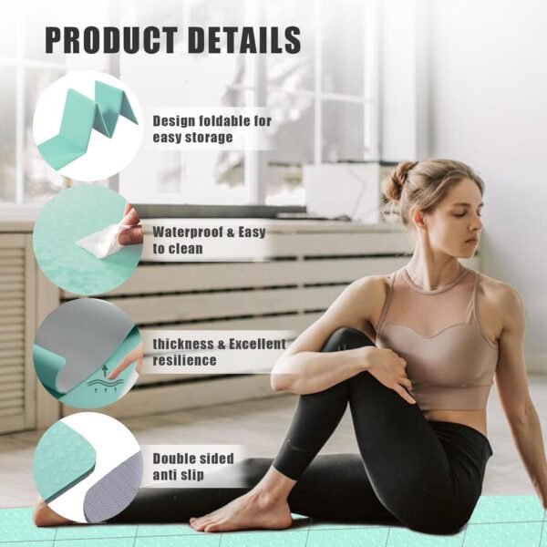 Yoga Mat Thick, KIACFFH Exercise Mat Workout Mats for Home Gym Workout Excersing Pilates Mat Yoga Travel Foldable Non Slip - Image 4