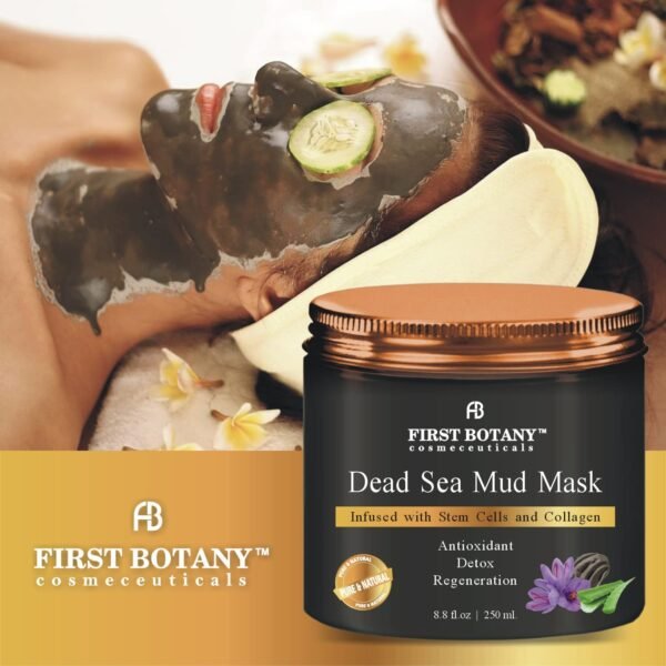 First Botany, 100% Natural Mineral-Infused Dead Sea Mud Mask 8.8oz Stem Cells Facial Treatment Skin Cleanser Pore Reducer Anti Aging Acne Treatment Blackhead Remover Cellulite & Natural Moisturizer - Image 7