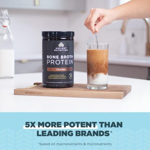 Ancient Nutrition Protein Powder Made from Real Bone Broth, Chocolate, 20g Protein Per Serving, 20 Serving Tub, Gluten Free Hydrolyzed Collagen Peptides Supplement, Great in Protein Shakes - Image 5