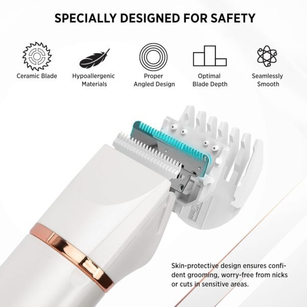 Electric Bikini Trimer Shaver Women: 2 in 1 IPX7 Waterproof Wet & Dry Use Body Hair Trimmer and Facial Hair Remover - Rechargeable Hair Removal Kit for Bikini Underarm Leg Arm Body Face - Image 6