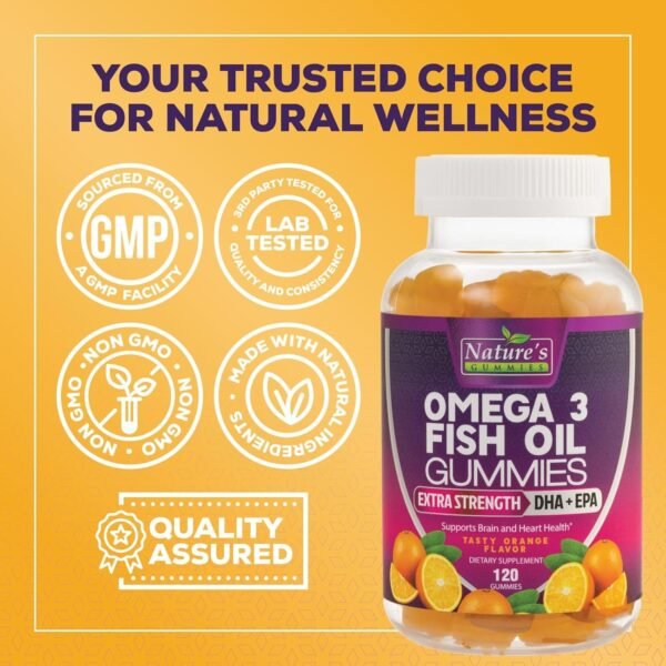 Omega Fish Oil Gummies - Delicious Orange Flavor Fish Oil Omega 3 Supplements with Heart Healthy EPA & DHA Fatty Acids for Heart, Joint & Brain Support - Omega 3 Fish Oil Gummy Vitamins - 120 Gummies - Image 5