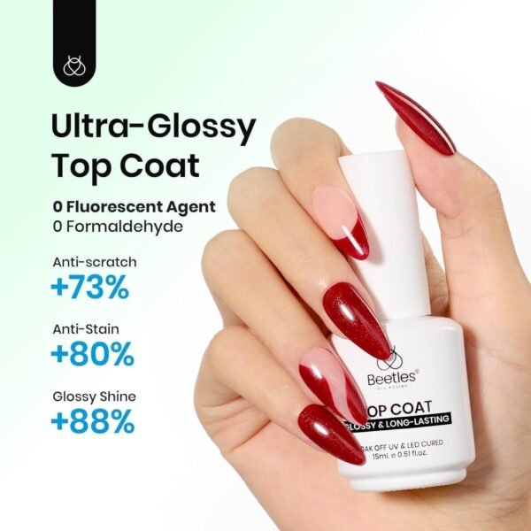 Beetles Gel Base Top Coat,2 Pcs 15ml Upgrade Super Shiny Gel Top Base Coat Set,Glossy and Long-Lasting Gel Polish,Soak Off Nail Lamp Foundation Combination Gel Top Base Coat Polish for Women - Image 5