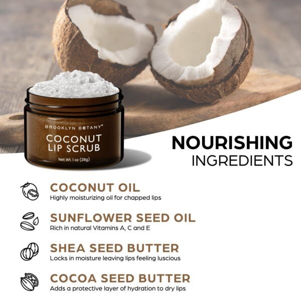 Brooklyn Botany Coconut Flavor Lip Scrub Exfoliator - 1 oz, Moisturizer for Dry & Chapped Lips - Image 6