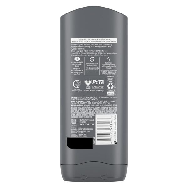 Dove Purifying Charcoal + Clay Body and Face Wash with 24-Hour Nourishing Micromoisture Technology Body Wash for Men, 13.5 oz - Image 4
