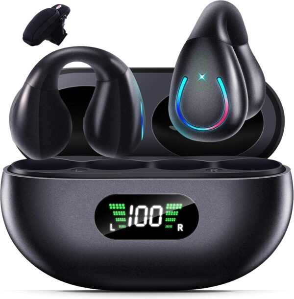 Ear Buds Wireless Bluetooth Earbuds 5.3,Ultra Open Ear Earbuds,Clip on Headphones,Waterproof Sports Earphones Built-in Mic with Charging Case+Extra Armband Phone Holder,Aware of Surroundings - Image 2
