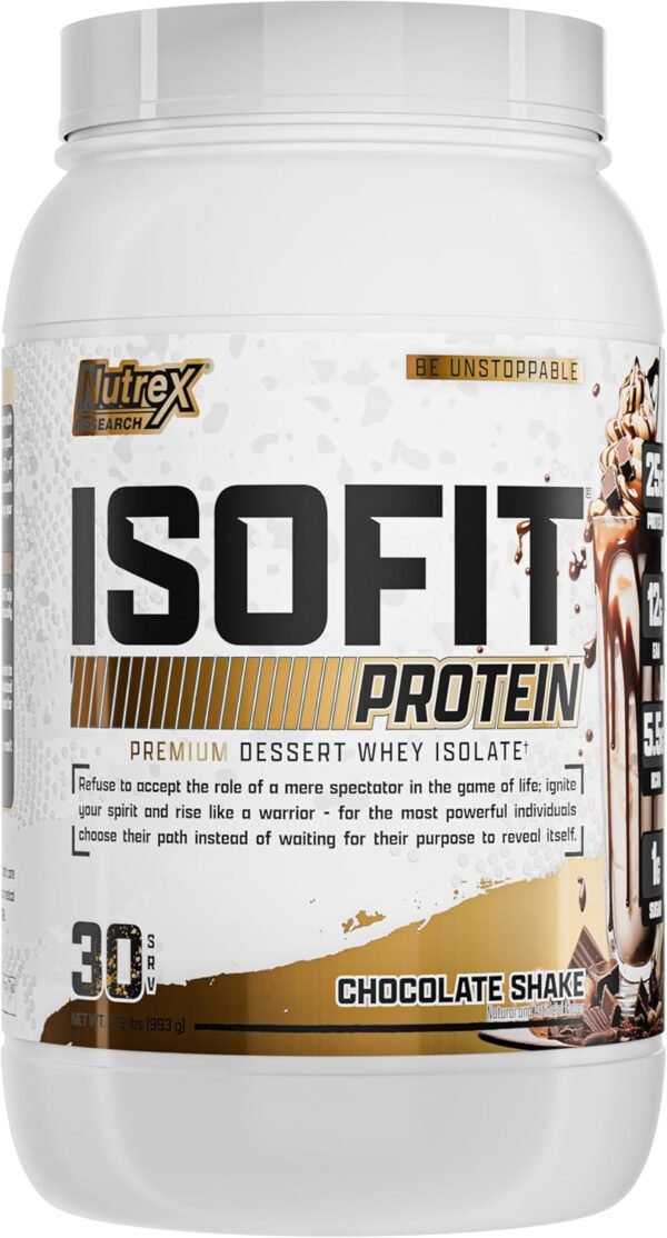 Nutrex Research IsoFit Chocolate Whey Isolate Protein Powder 100% Whey Protein Isolate | Muscle Recovery, Naturally High EAAs | Fast Absorbing, Easy Digestion | (Chocolate Shake 2lbs 30 Servings) - Image 2