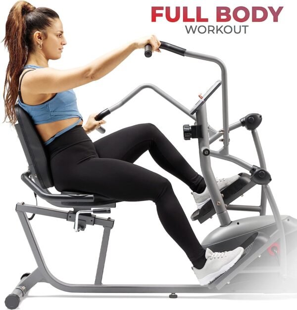 Sunny Health & Fitness Compact Performance Recumbent Bike w/Dual Motion Arm/Leg Exercisers for Senior Home Training w/Quick Adjust Seat & Optional Exclusive Free SunnyFit App Bluetooth Connectivity - Image 5