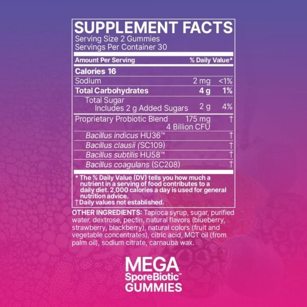 Microbiome Labs Spore Based Probiotic Gummies for Women, Men & Children - MegaSporeBiotic Gummies - 4 Bacillus Probiotics for Digestive Health & Microbiome Support - Berry Flavor (60 Gummies) - Image 7