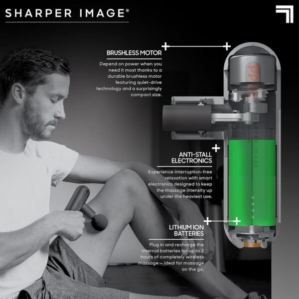 Sharper Image Deep Tissue Portable Percussion Massage Gun, Compact Plus, Back & Neck Muscle Massager with 4 Attachments - Handheld Rechargeable Massage Gun for Athletes (Renewed) (Gunmetal Gray) - Image 7