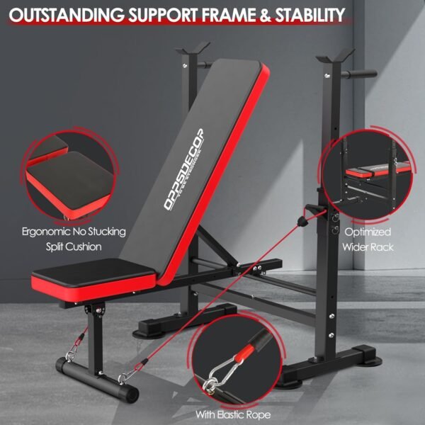 OPPSDECOR 660lbs 6 in 1 Weight Bench Set with Squat Rack Adjustable Workout Bench with Leg Developer Preacher Curl Rack Fitness Strength Training for Home Gym - Image 4