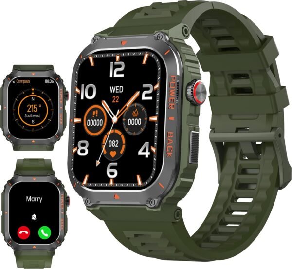 Military Smart Watch with GPS(Answer/Make Call), Waterproof Fitness Tracker Smartwatches with Health Monitor, Compass/Altitude/Air Pressure,100+ Sport Modes, for Android/iPhone (with GPS, Green) - Image 2