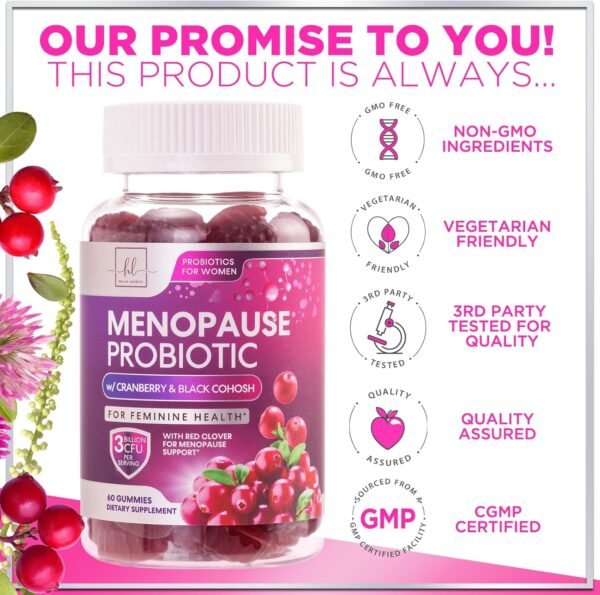 Menopause Supplements for Women Gummies with Black Cohosh, Cranberry & 3 Billion CFU Probiotics - Natural Menopause Balance Relief for Hot Flashes, Night Sweats, Gut & Immune Support - 60 Gummies - Image 5
