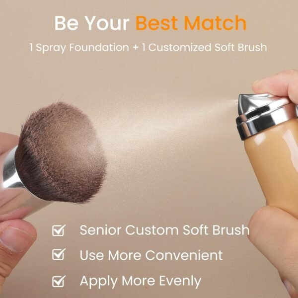 Warm Peach Airbrush Foundation Set with Soft Makeup Brush, Lightweight, Long Lasting, Oil Control, Full Coverage for All Skin Types, 03# - Image 5