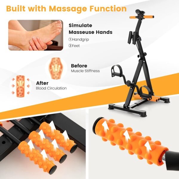 GYMAX Pedal Exercise Bike for Seniors, Hand Arm Leg and Knee Fitness Machine with Massage, LCD Monitor, Adjustable Height and Length for Total Body, Home Exercise Equipment for Elderly - Image 6