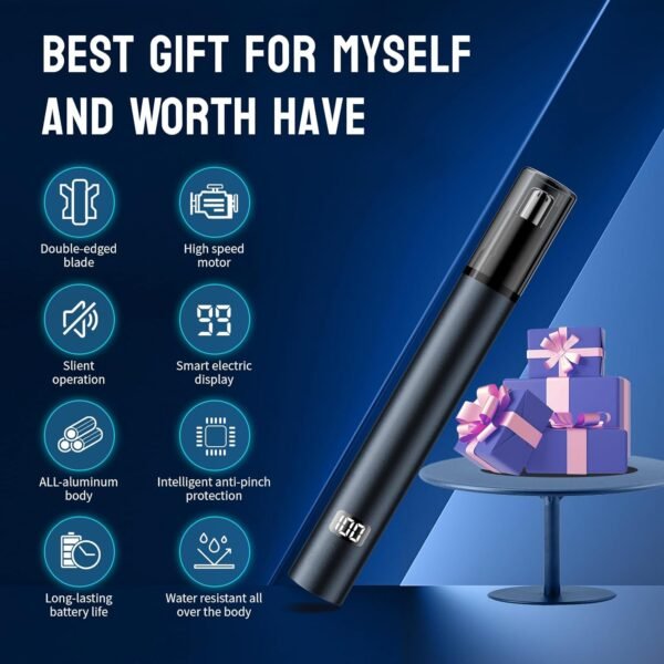 Nose Hair Trimmer for Men & Women - Professional Painless Eyebrow & Facial Hair Trimmer for Male and Female, Travel Ear and Nose Hair Clipper, USB Rechargeable Trimmers with LED Light Digital Display - Image 4