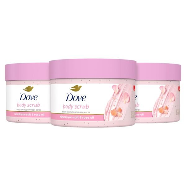 Dove Body Scrub Himalayan Salt & Rose Oil 3 Count for Visibly Silky-Smooth, Nourished Skin, with ¼ Moisturizing Cream, 10.5 oz - Image 2