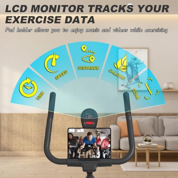 Exercise Bike, Exercise Bike for Home, Stationary Indoor Cycling Bike Cardio Gym with pad Holder and LCD Monitor,Silent Belt Drive & 35 LBS Flywheel - Image 4