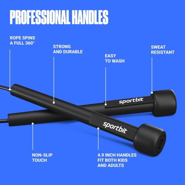 SPORTBIT Adjustable Jump Rope for Fitness - Jumping Rope for Women, Men. Skipping Rope for Workout, Boxing, Exercise. Speed Jump Rope for Adults - Image 5