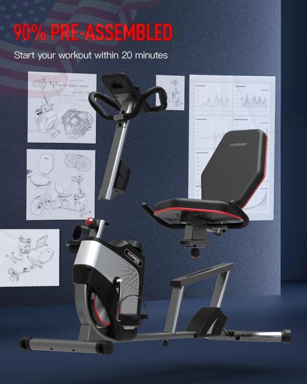 HARISON Pro Recumbent Exercise Bike 400 lbs Capacity, Magnetic Recumbent bike for Adult and Seniors, Recumbent Stationary bike for Home with Smart Bluetooth App, 2 in 1 LCD Monitor and Tablet Holder, Heart Rate monitor - Image 5