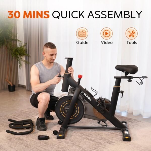 YAMO Exercise Bike, Indoor Cycling Bike Brake Pad/Magnetic Stationary Bike for Home, Adjustable Resistance Silent Belt Drive, Cycle Bike with Comfortable Seat Cushion & Upgraded LCD Monitor - Image 7