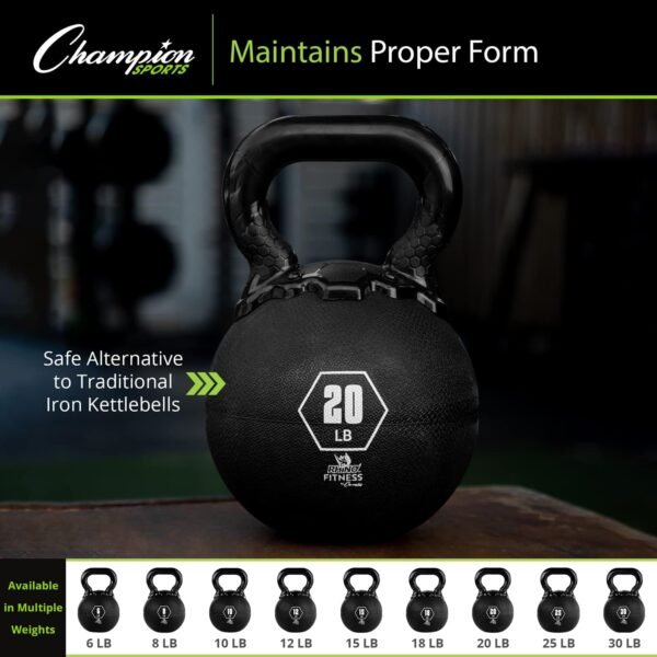 Champion Sports Rhino Kettlebell Rubber Weights, Black - Premium Strength Training Equipment - Multiple Weights - Image 6