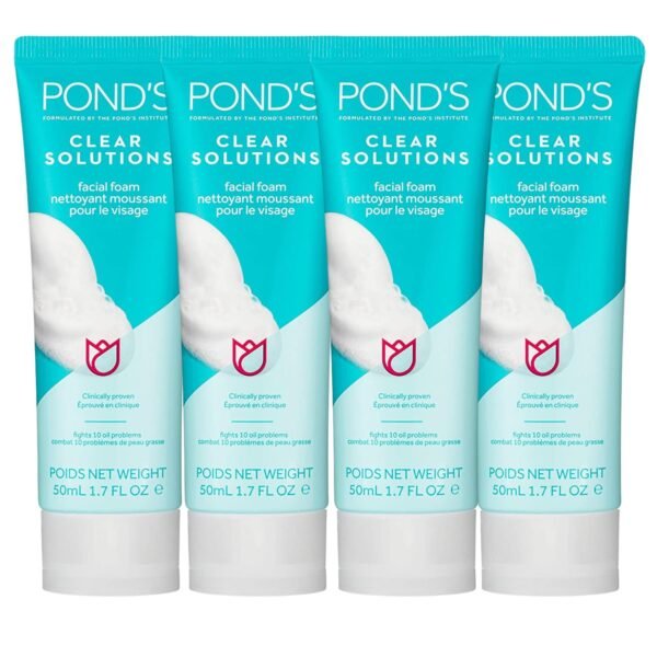 Pond's Clear Solution, Foaming Face Wash, Removes Excess Oil, Face Cleanser, 4-Pack of 1.07 Fl Oz Each - Image 2