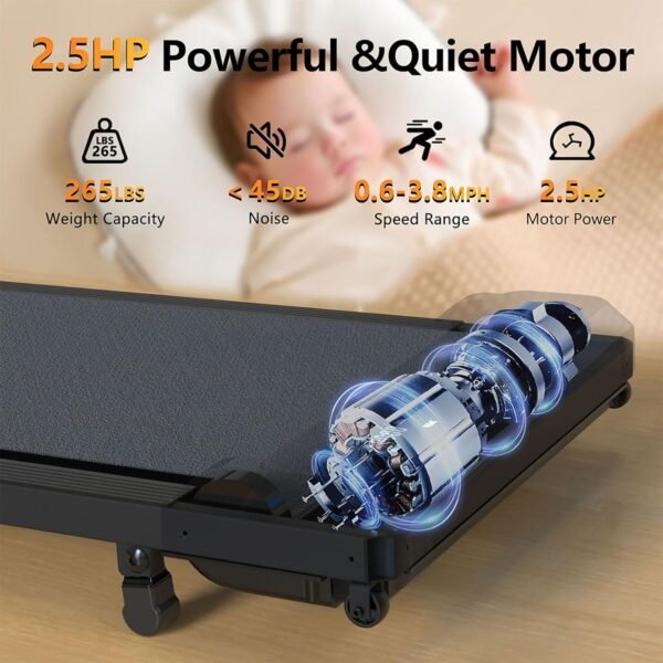 Walking Pad Treadmill with Incline,Under Desk Treadmill with Incline 2 in 1 for Walking and Jogging,2.5HP Compact Incline Walking Pad for Home Office with Remote Control - Image 3