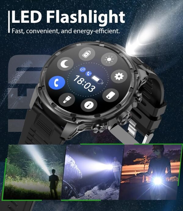 Smart Watch for Men(LED Flashlight), 1.85" Extra Large Smartwatch, 800mAh Extra-Long Battery, IP67 Waterproof Fitness Tracker Watch, 100+ Sports Mode/Heart Rate/Sleep Monitor for Android iOS - Image 4