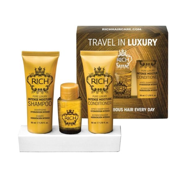 RICH Travel in Luxury Gift Set - Intense Moisture Shampoo 1.70 Fl Oz, Conditioner 1.70 Fl Oz, Argan Oil Elixir 1.0 Fl Oz for moisturzing hair - Image 2
