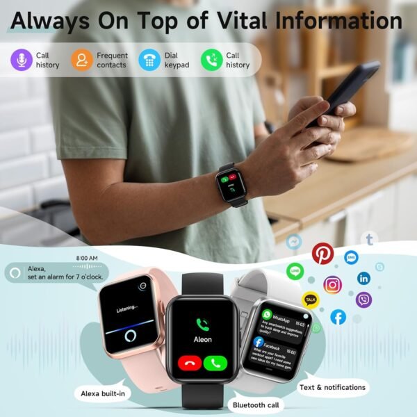 Gydom Smart Watches for Men Women Android & iPhone, 1.8'' Alexa Built-in Smartwatch with Bluetooth Calls, Heart Rate/Sleep/SpO2 Monitor, IP68 Waterproof Activity Fitness Tracker with 110+ Sports Modes - Image 3