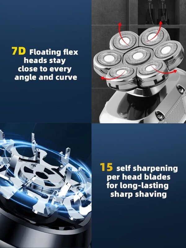 7D Head Shavers for Bald Men, 5 in 1 Electric Head Shaver with 5 Attachment Head,Head Electric Razor with LED Display, 100% Waterproof Wet/Dry Mens Grooming Kit wtih USB Rechargeable - Image 3