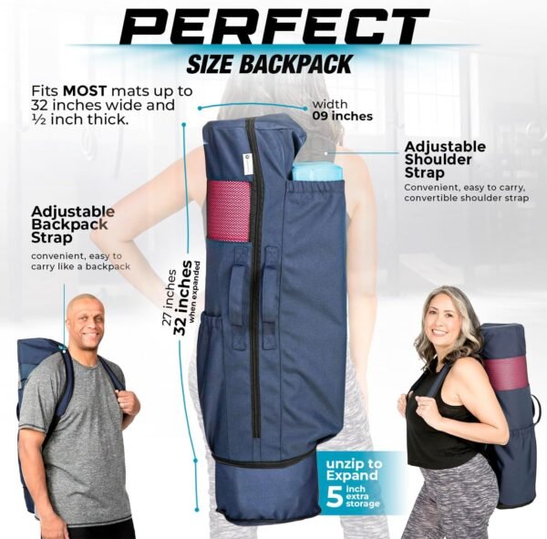 MAGNILAY Yoga Mat Bag - for Women and Men, Yoga Bag with Pockets and Adjustable Strap, Yoga Mat Carrier, Fits Mats Blocks and Yoga Accessories for Workouts, (32”L x 9” Diameter) - Image 6