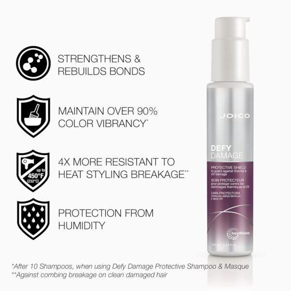 Joico Defy Damage Protective Shield | For Damaged, Color-Treated Hair | Protect Against UV & Thermal Damage | Strengthen Bonds & Preserve Hair Color | With Moringa Seed Oil & Arginine - Image 4