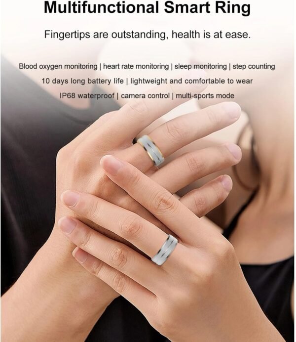 Smart Fitness Tracker Ring, Sleep Monitoring Pedometer Ring with APP for Android iOS, IP68 Waterproof Stainless Steel Health Tracker with Charging Case, Couple's Ring, Gift - Image 3
