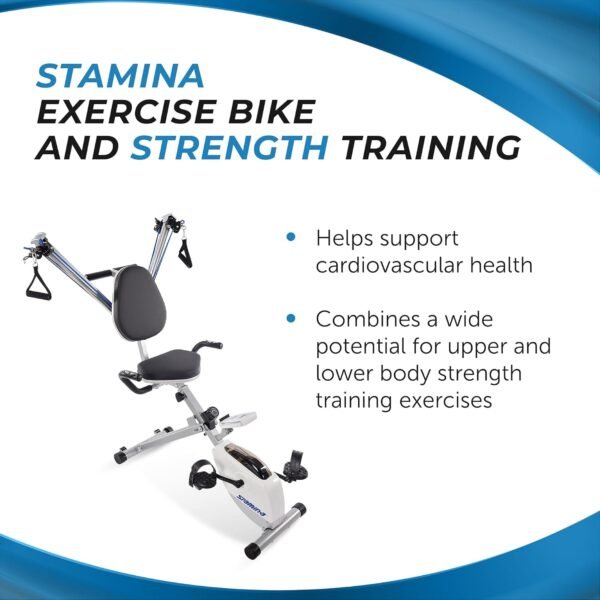 Stamina Foldable Exercise Bike and Strength System With Smart Workout App and 250 Pound Weight Capacity for Home Workout, Gray - Image 3