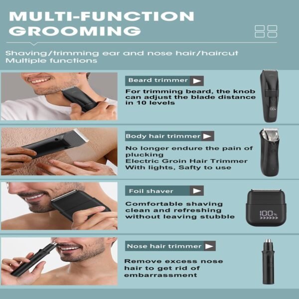 Professional Body Hair Trimmer for Men Cordless Groin Hair Trimmer Ball Trimmer for Men Electric Shaver Nose Hair Trimmer, Personal Body Grooming & Trimmer, LCD Display Gifts for Men 4 in 1 - Image 8
