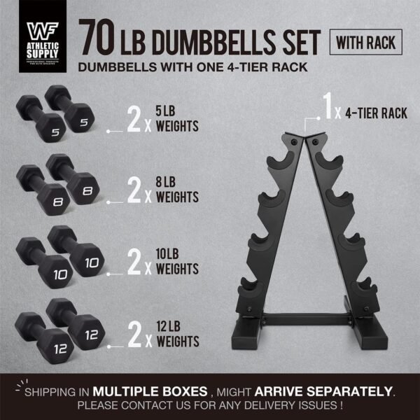 WF Athletic Supply Black Neoprene Dumbbell Set, Non-Slip & Hex Shape, Great for Muscle Toning, Strength Building & Weight Loss; Sizes, Dumbbells Only & w/Rack Options Available - Image 3