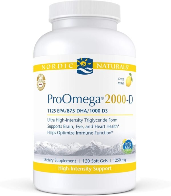 Nordic Naturals ProOmega 2000-D, Lemon Flavor - 2150 mg Omega-3 + 1000 IU D3-120 Soft Gels - Ultra High-Potency Fish Oil - EPA & DHA - Brain, Heart, Joint, & Immune Health - Non-GMO - 60 Servings - Image 2