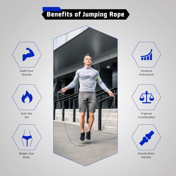 Weighted Jump Rope for Men Women - 1LB Heavy Jump Rope for Adult Fitness Workouts, Non-Slip Aluminum Handles, Ball Bearings Premium Skipping Rope Jump Rope for Exercise Boxing Crossfit Cardio Endurance and Strength Training MMA & Gym, Adjustable Length 9MM Solid PVC/Cotton Jump Rope - Image 5