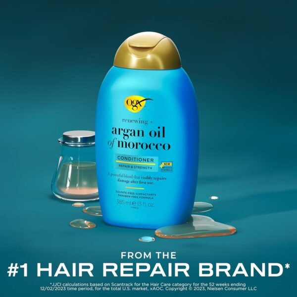 OGX Renewing + Argan Oil of Morocco Conditioner, 13 fl. oz - Repairs Dry, Damaged Hair, Paraben-Free, Sulfate-Free Surfactants, LipiPro Shield Technology, Citrus-Fresh Scent - Image 3