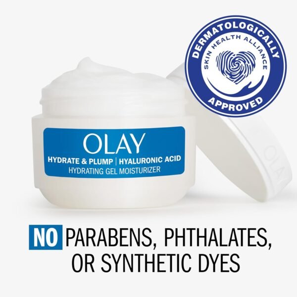 Olay Plump & Hydrate Hyaluronic Gel Face Moisturizer, 2 oz Fragrance Free Hydrating Gel Moisturizer for Dry Skin with Hyaluronic Acid and Niacinamide, Recyclable Eco Jar Packaging - Image 5