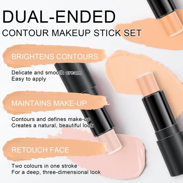 6 Colors Cream Contour Stick Makeup Kit,Shades with Highlighter Stick,Blush Stick and Bronzer Contour Stick for Sculpt the Cheeks,Long Lasting,Waterproof,Matte & Dewy Finish for Woman (SET B) - Image 3