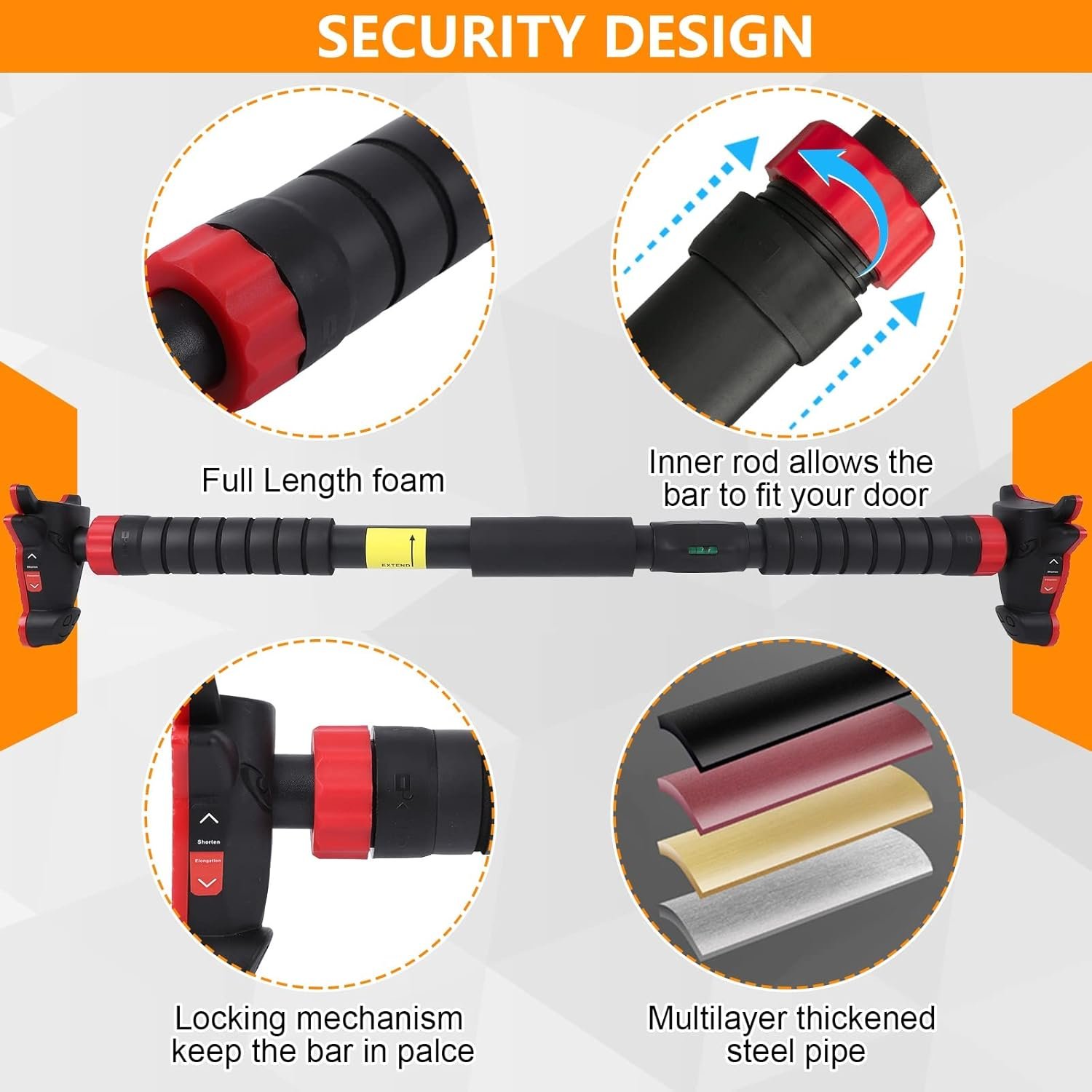 Pull Up Bar for Doorway, Strength Training Pull-up Bars, No Screws, No Installation Required, Max Load 440 LBS Chin Up Bar with Level Meter and Adjustable Width for Home Gym - Image 4