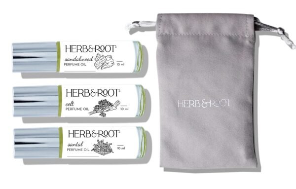 Herb & Root 3 Pc Mini Variety Perfume Set for Women or Men, Unisex Aromatherapy Oils Roll Ons, Floral, Gourmand, Woods, Earthy, Aromatic, Citrus (Woods) - Image 2