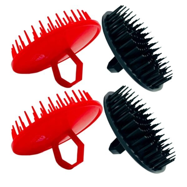 G.B.S Scalp Exfoliator 4 Pack - Scalp Scrubber, Shampoo Brush, Massager & Beard Exfoliator - Red & Black - Image 2