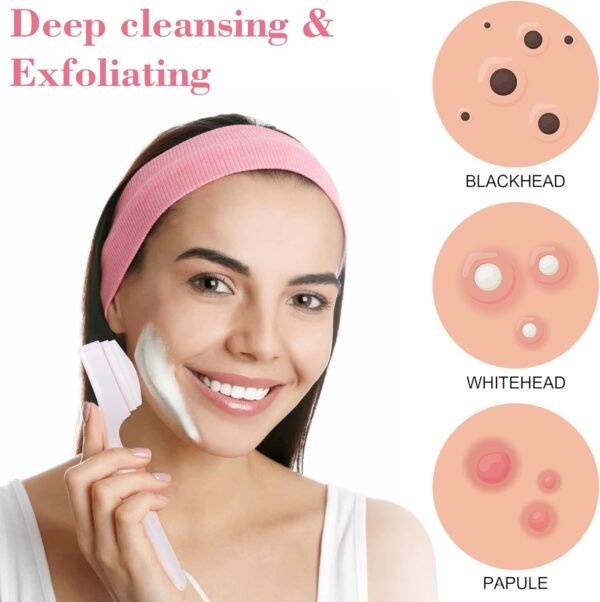2 Pack Silicone Manual Facial Cleansing Brush, Skin Friendly Waterproof Face Cleaning Scrubber Exfoliator Cleanser for Blackheads Whiteheads Makeup Residues Removal- White - Image 4