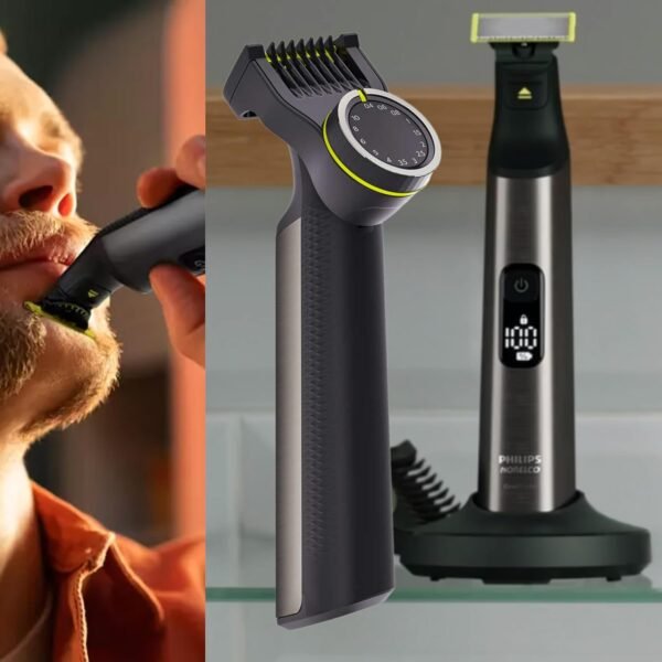 Philips Norelco OneBlade Pro Kit, Hybrid Electric Trimmer and Shaver with Charging Stand and Precision Comb, QP6550 + OneBlade Body Kit, 3 Pieces, QP610 - Image 3